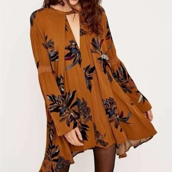 The Free People Tree Swing in Brown Floral Long Sleeve Dress in size M - Picture 1 of 5